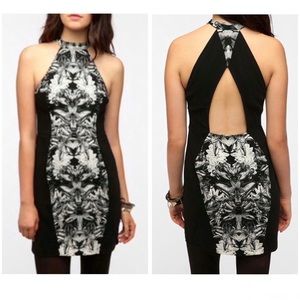 UO Silence + Noise Black Crepe Halter Neck Dress